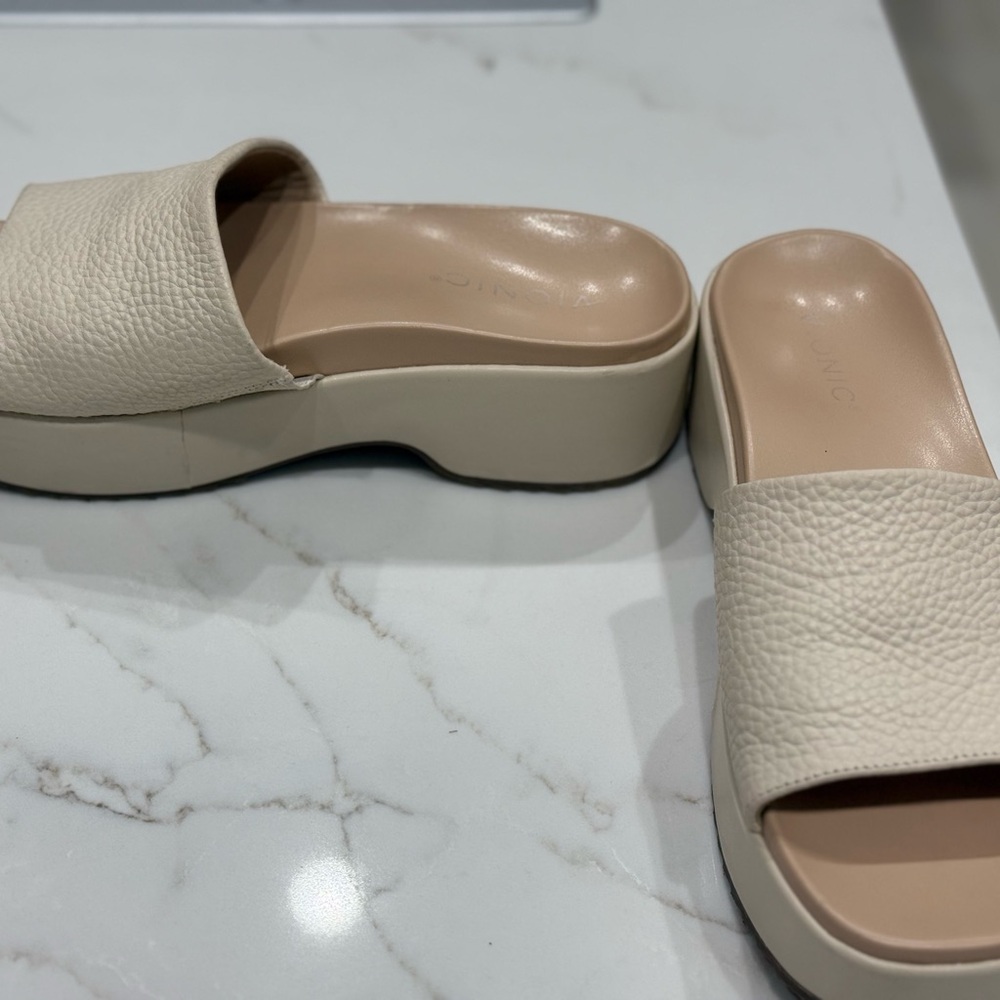 Bionic Tumbled Leather Platform Slides, Cream Col… - image 5